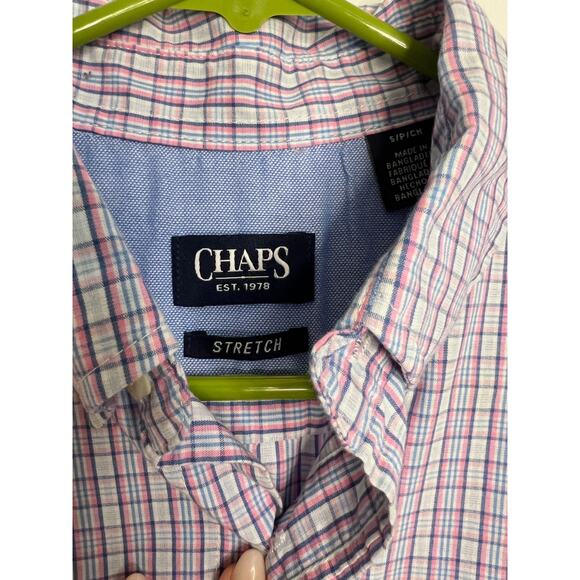 Chaps Blue & Pink Plaid Check Short Sleeve Button Up Mens Size Small - Picture 4 of 6